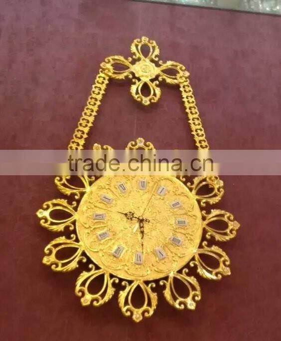 Luxury Gilt Sunflower Shape Wall Hanging Clock, 24K Gold Plated Brass Wall Clock, Home Decoration Wall Art