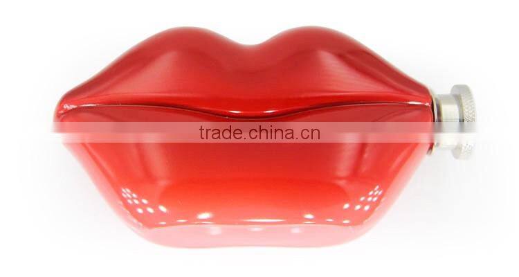 5 oz red lips stainless steel hip flask