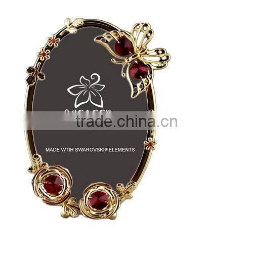 24K gold plated Oval 4x6" Photo Frame with butterfly with crystals from swarovski