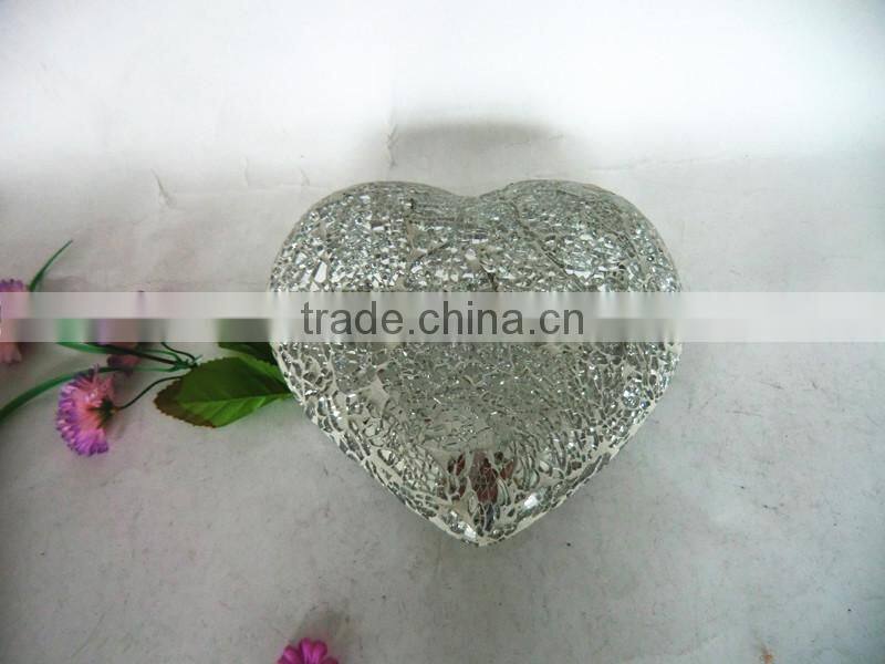 Christmas Decor Silver Mosaic Crackle Glass Heart Mirror