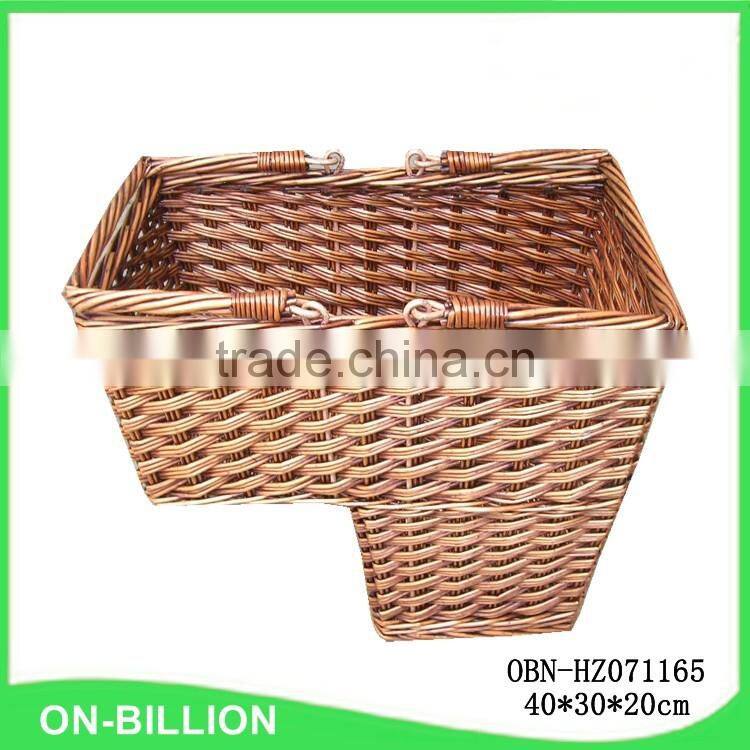 Brown vintage wicker storage basket for stair step