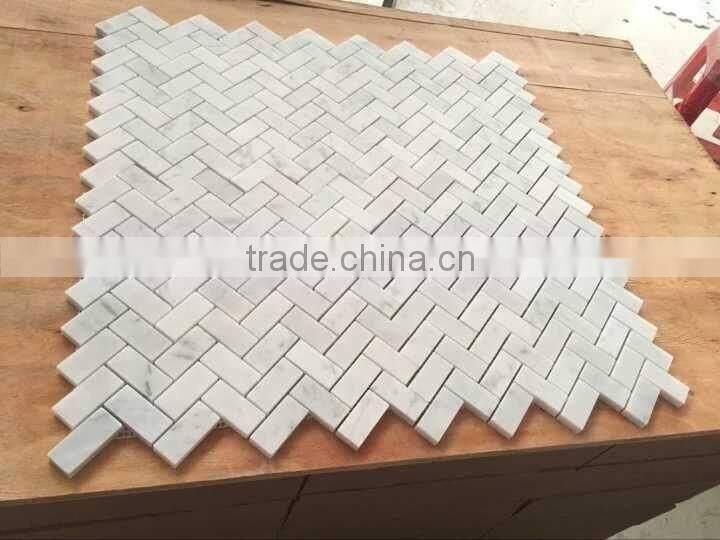 Carrara White Marble Herringbone Mosaic Tile Bianco Carrara Herringbone Tile
