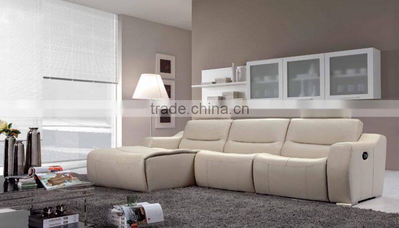 JR2144 Luxury Spanish cow leather U shape living room sofa set recliner big large Arabic size sofa set