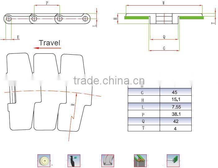 880M sideflex magnetic conveyor belt for plastic bottles