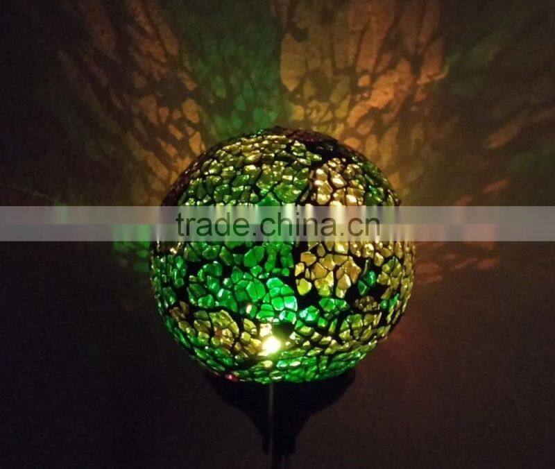 Solar Powered Mosaic Glass Ball Garden Stake Lamp Color Change Yard LED Light