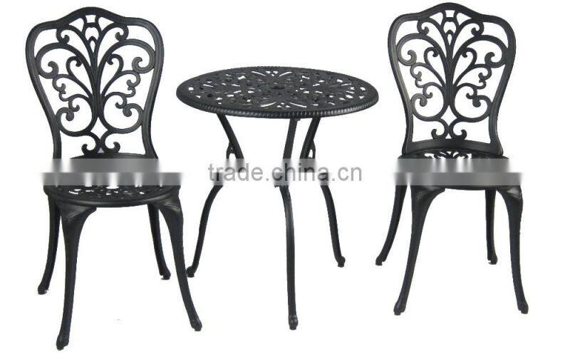 Manufacturer supply the cast Aluminum garden metal bistro set garden metallic table and chair for hot sale