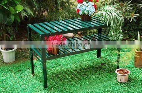 two tiers dark green greenhouse shelf