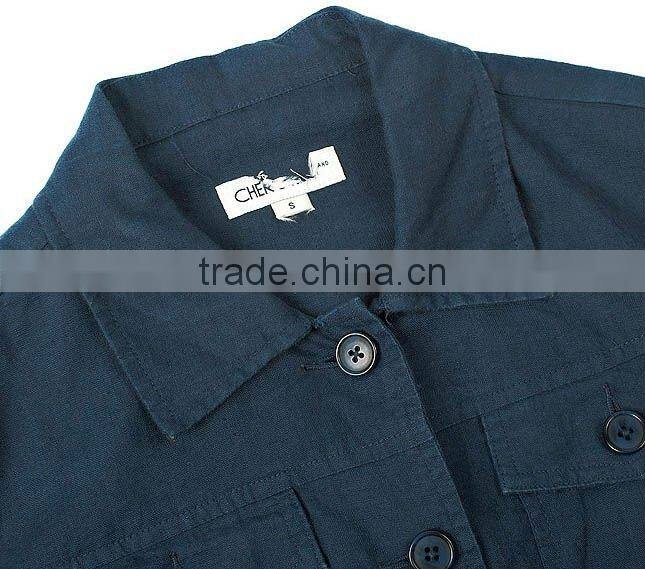 Ladies' 100% linen casual long sleeve shirt with four pockets