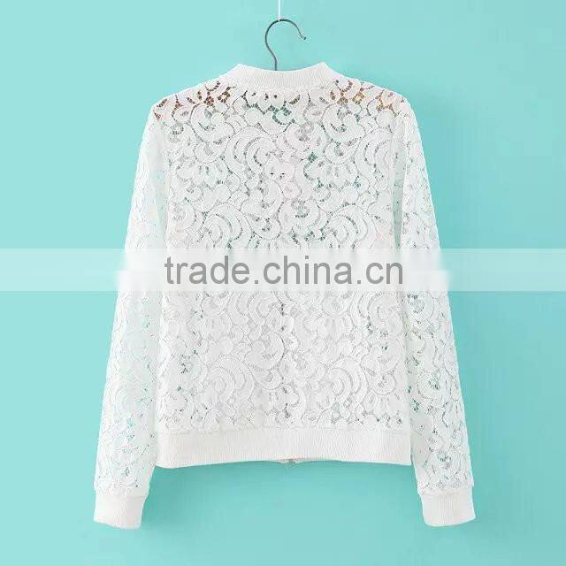 Hot Sale Women Lace Jacket Hollow Out Jacket Women Tops Long Sleeve Slim Black Outwear Women Lace Coat