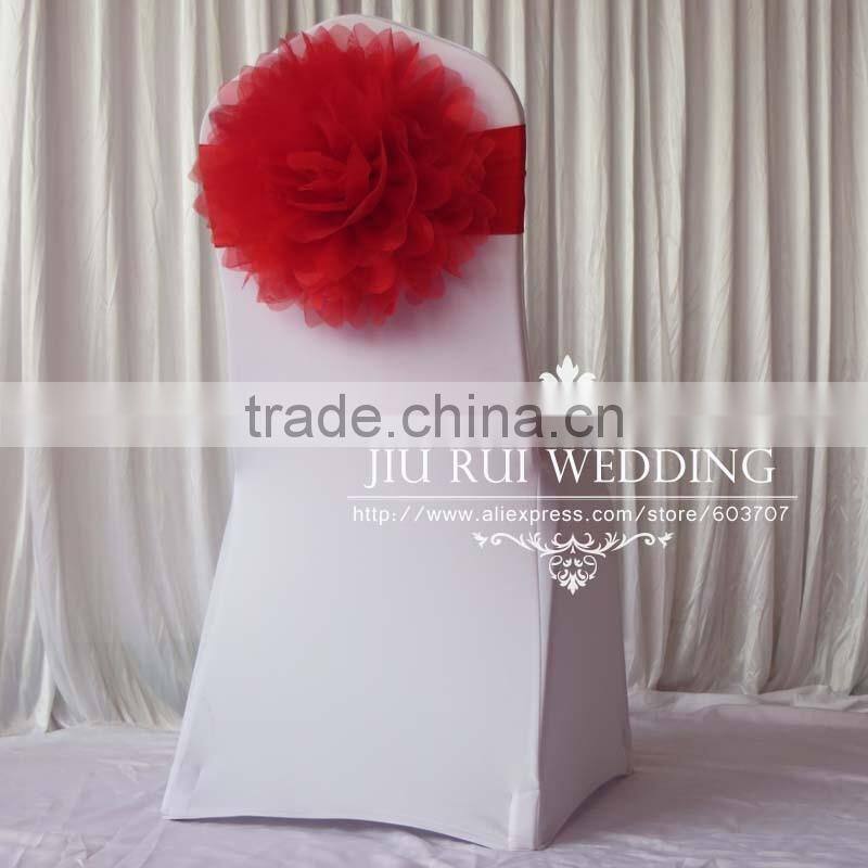 Hot Sale Fashion Handmade Organza Flower With Lycra Chair Band Chair Sash