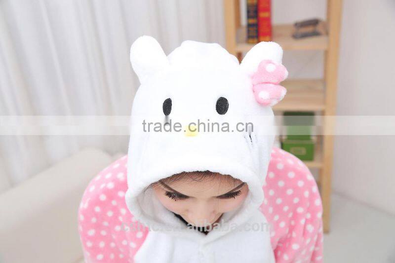 flannel cartoon adult animal jumpsuit animal pajamas jumpsuit pink dot kitty design