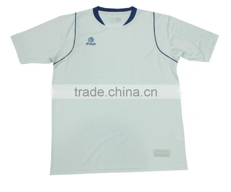 White and navy piping soccer jerseys set