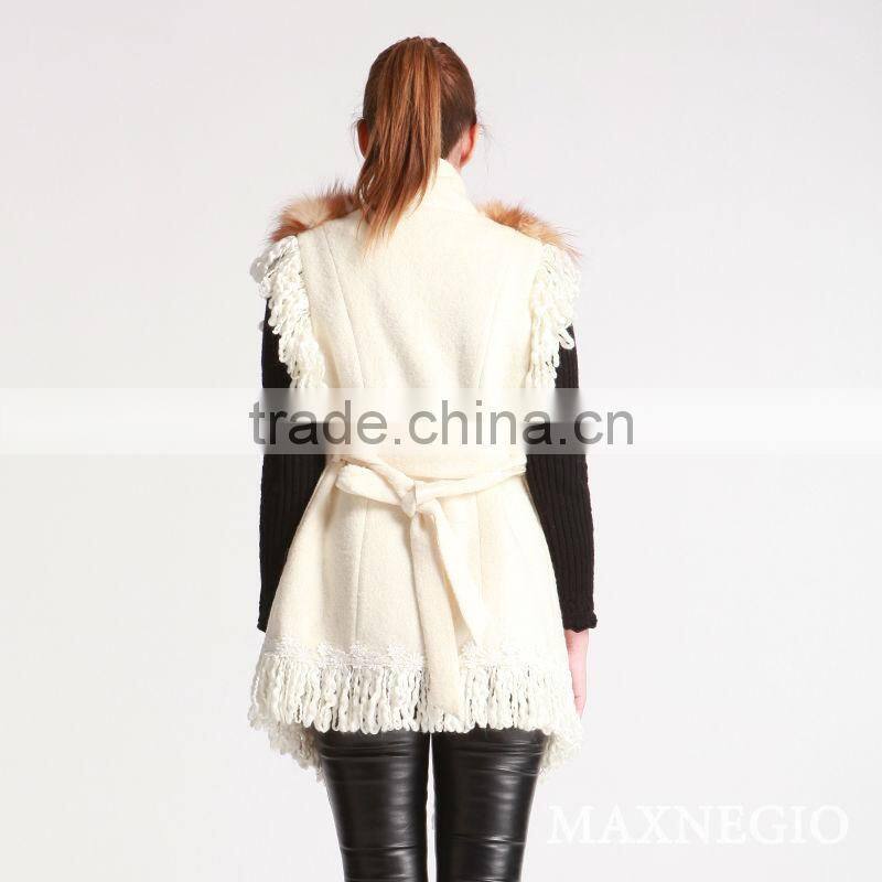 2 Color sleeveless fox fur collar coat new jacket women fashion autumn jacket