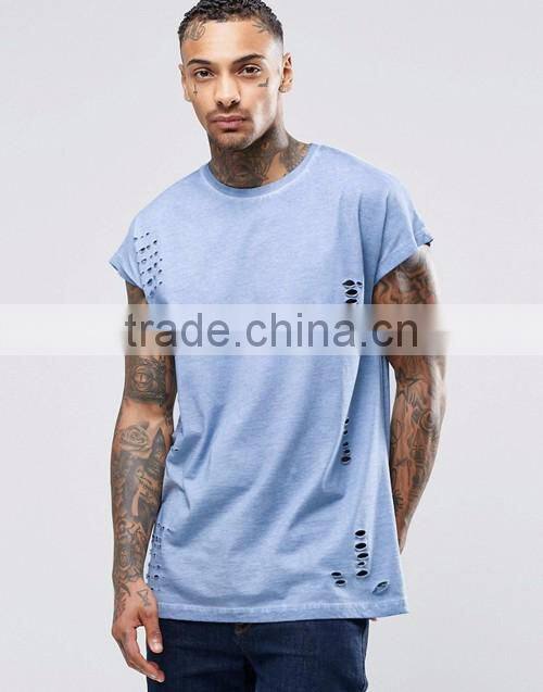OEM custom men newest design fashion distressed oversized sleeveless t-shirt/tee shirt