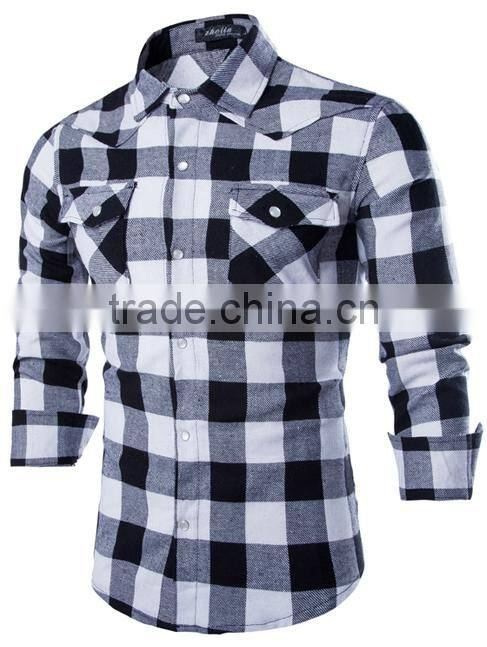 OEM big check high visibility flannel shirts for men with double pockets