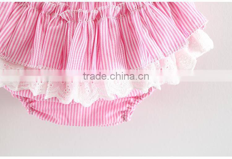 One year old female baby dress children dresses 2017 short sleeve princess dress vest skirt match ruffled bloomer