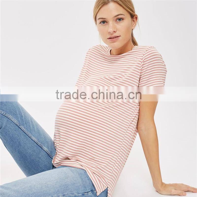 Cute loose meternity technical pregnant girl delivery pink stripe blouse
