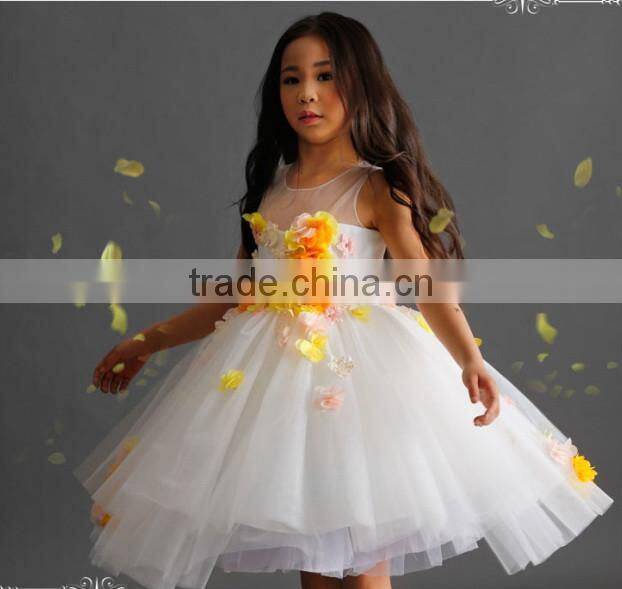 New Fashion Girl Floral Dress Pretty Girl Princess Dress With Yellow Flower Cute Kids Clothing GD90427-2