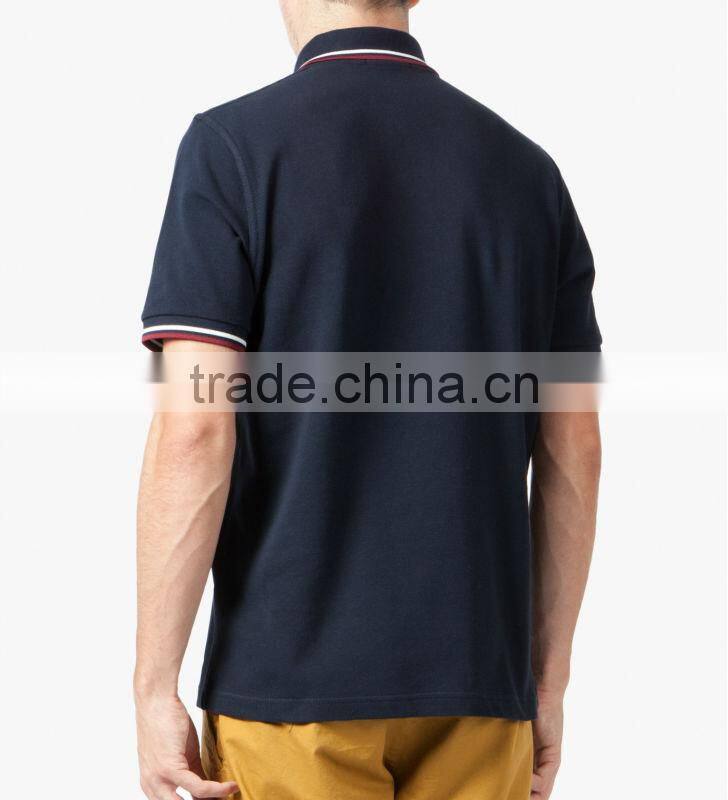 contrast double rib neck and cuff pique cotton short sleeves polo shirt