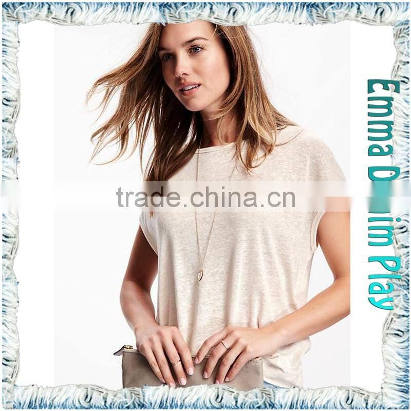 Casual Wear Ladies Sexy Thin Fabric Boat Neck T-Shirts for Hot Summer