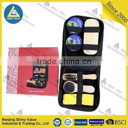 complete polyester bag shoe polish kit with sponge brush and cleaning cloth