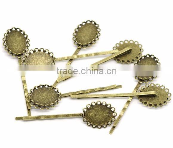 Custom Antique Bronze Alloy Cabochon Setting Bobby Pin Hair Clip