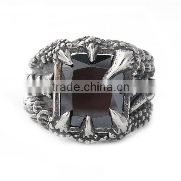 Titanium Steel Unadjustable Rings Antique Silver Red Claw Talon