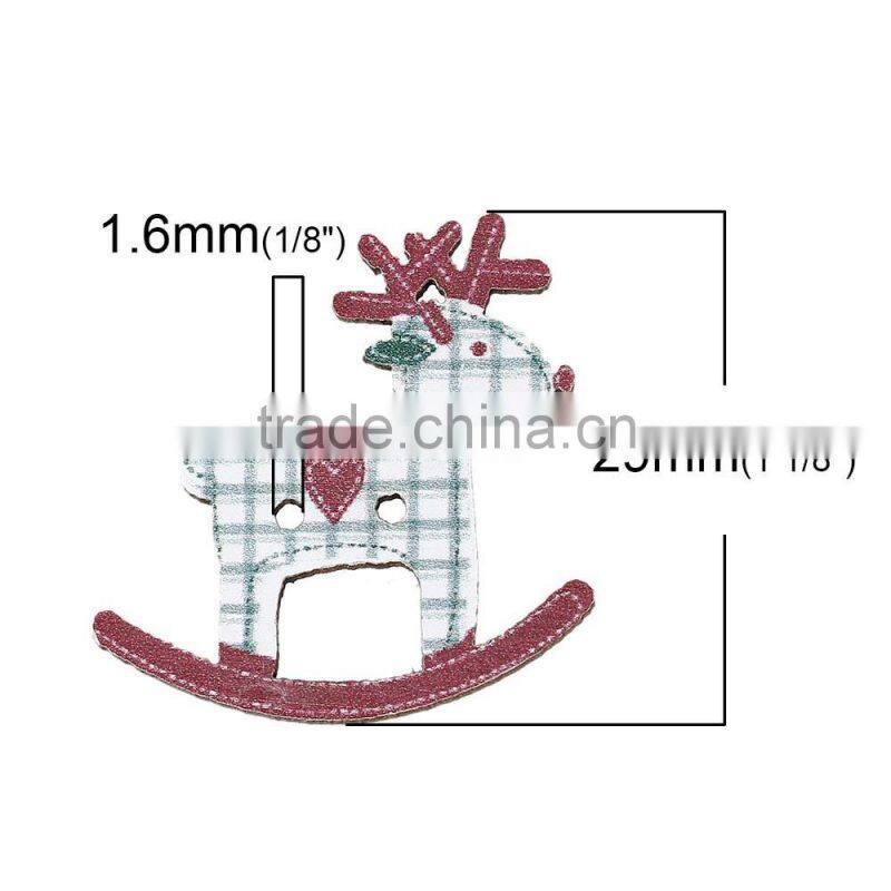 China 29mmx28mm Lattice Christmas Reindeer Two Holes Wood Button for Decorating
