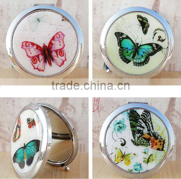 Butterfly Compact Cosmetic Makeup Round Handbag Purse Pocket Mirror