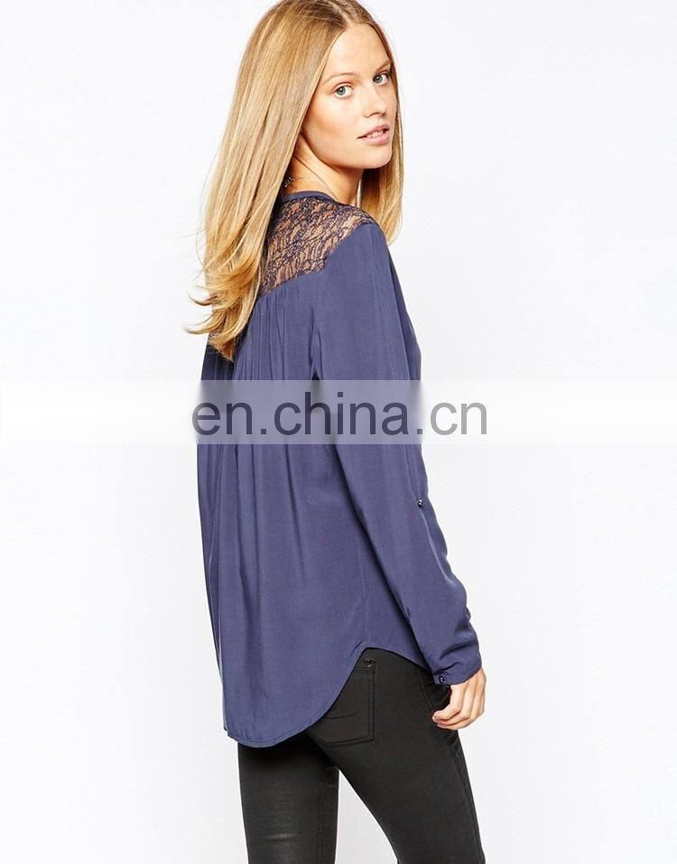 Latest fashion design model simple Lace Insert Blouse
