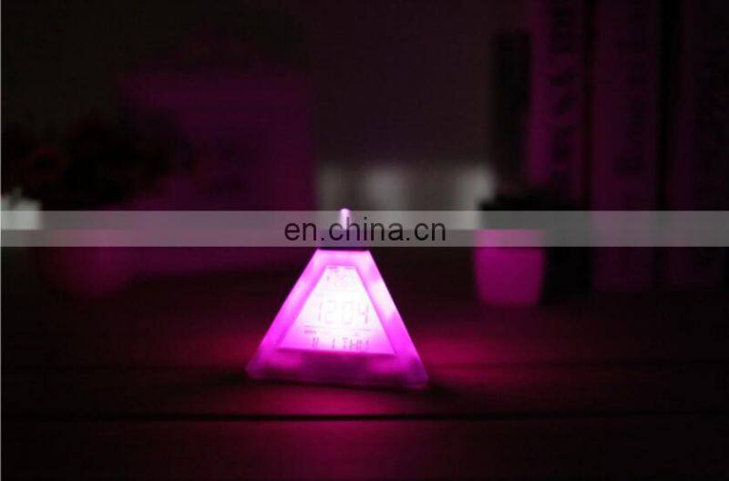 7 colors changed night lighting Digital Thermometer triangle digital clock led