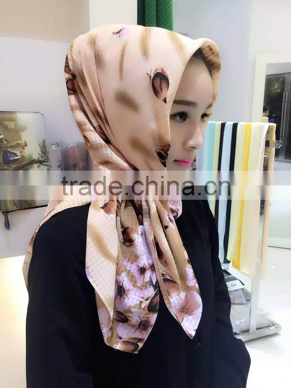 newest design softy cotton printed muslim square scarf 2016 women shawl wrap