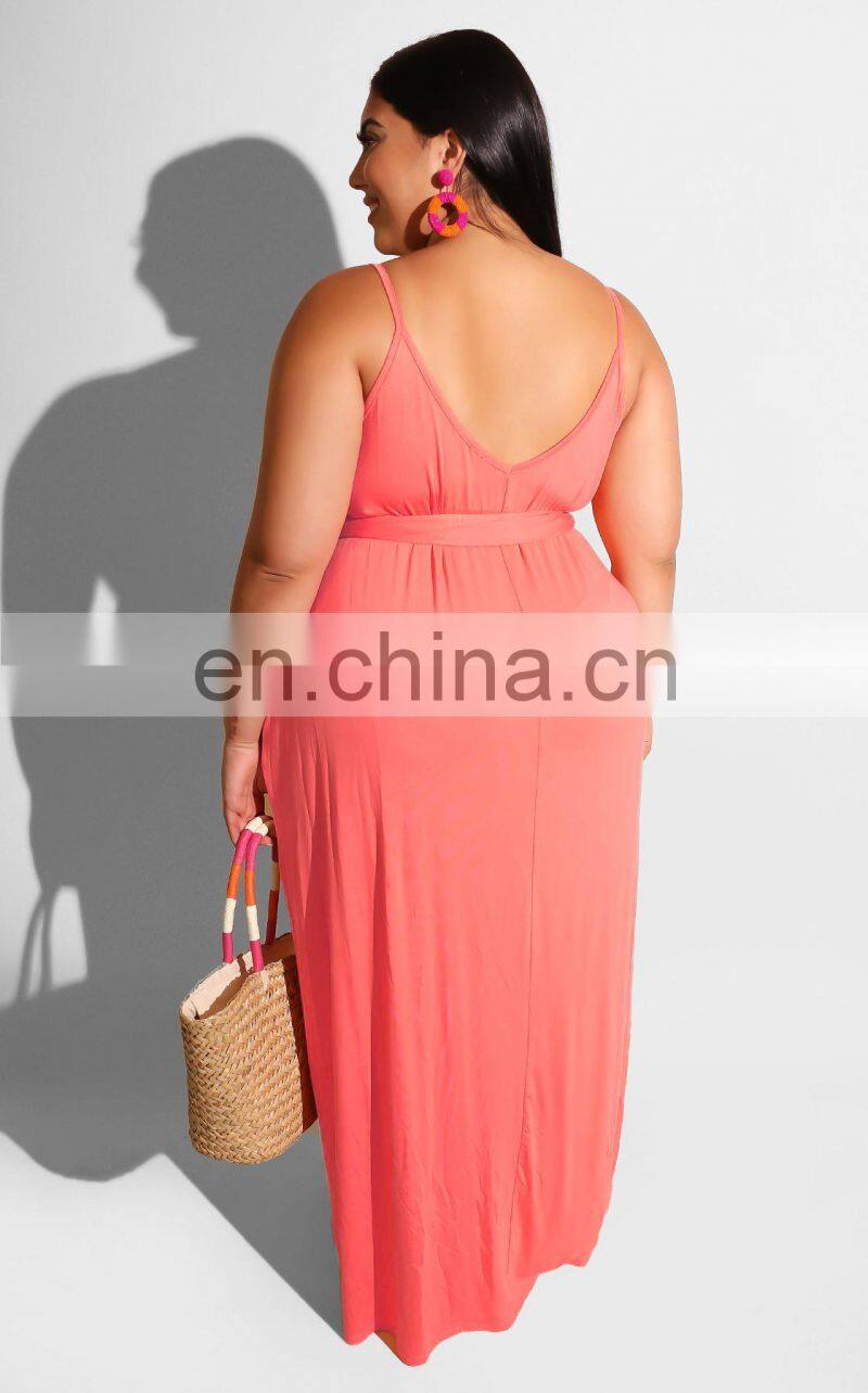 Wholesale custom European and American plus size women's summer hot style solid color shoulder strap dress