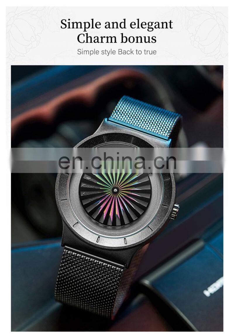 SINOBI Creative Watch For Man Colorful Vortex Dial Steel Mesh Band Quartz Watches Man Custom Logo Watch OEM S9837G
