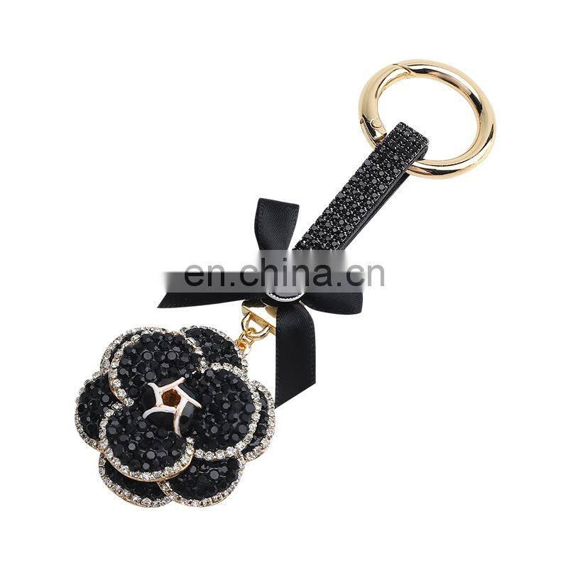 Diamond Camellia Car Key Ring Fashion Flower Car Keychain Lady Bag Hanging Chain Creativity Key Case For Car