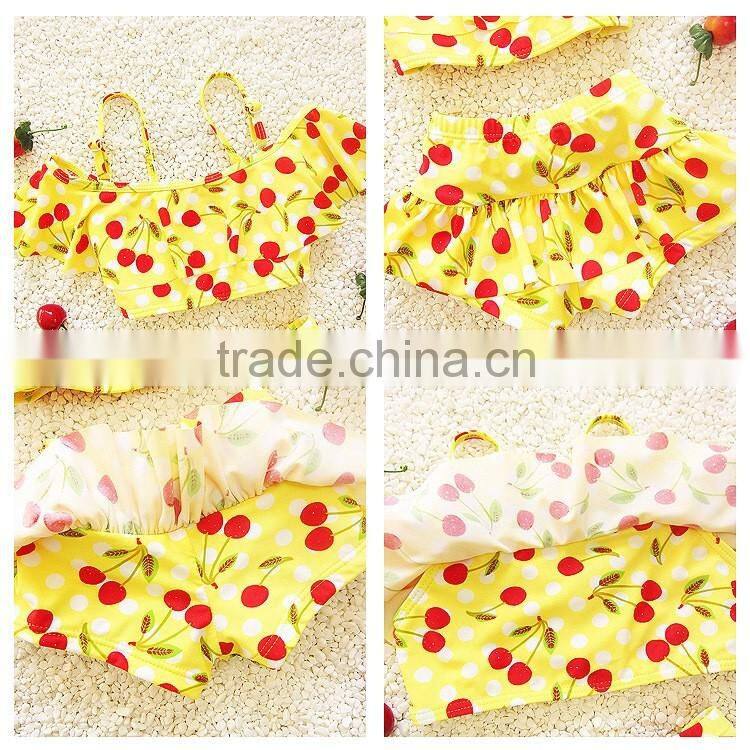 2016 Summer hot sale breathable swomwear baby girl cherry bikini lovely girl beachwear