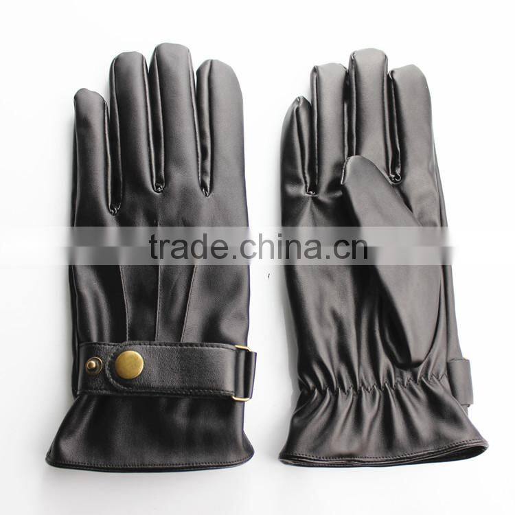 cheap pu leather winter gloves with belt buckle for mens