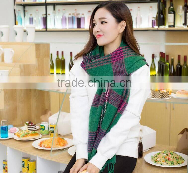 New Warm Winter Mohair Tassel Plaid Fashion Ladies Neck Scarf