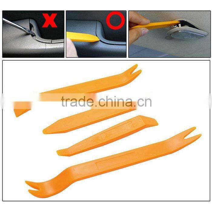 Universal 4pcs Car Radio Install Audio Removal Stereo Pry Tool Kit Orange Panel Trim Molding Removal Tool Set