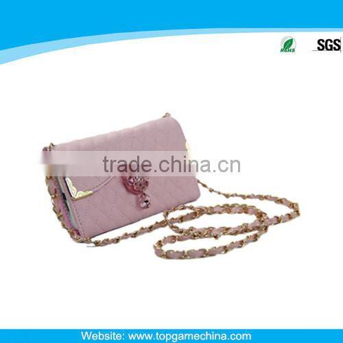 Wallet leather case cover for samsung galaxy s4 active with hand chain