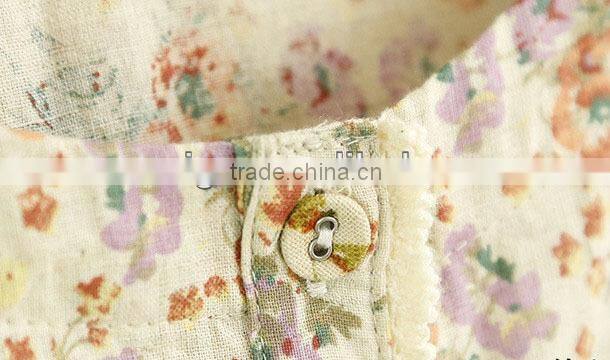 ladies long cotton linen fashion long skirt printed floral blouse