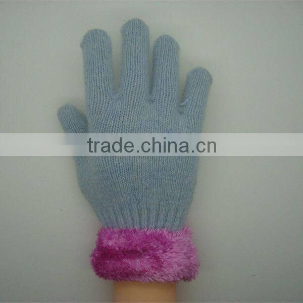 Boxi-High quality feather yarn rib rabbit fur gloves