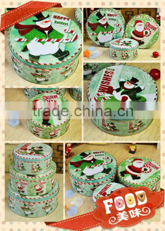 China Alibaba wholesale silver tin box/snowman tin container/christmas round tin box