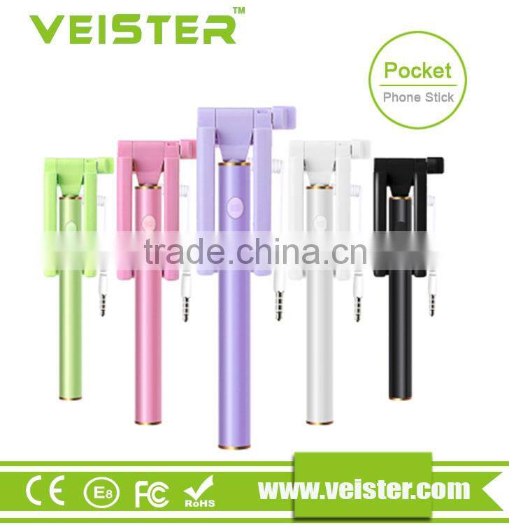 Veister 2016 Pocket size plug and play foldable mini wired cable selfie stick monopod