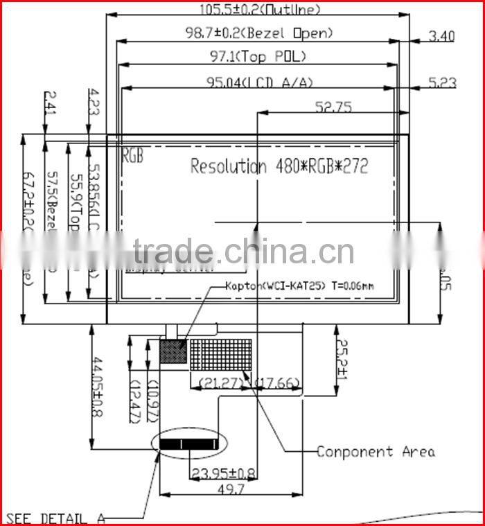 4.3inch 480*272 RGB interface landscape high brightness lcd display