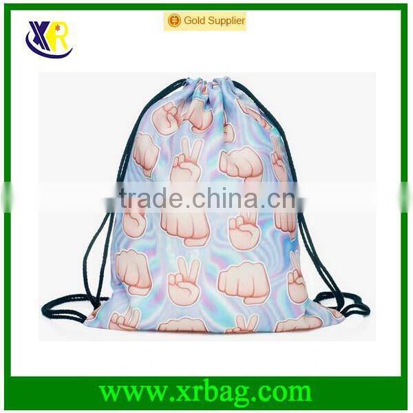 3D Green Leaves Hemp Print Men's Daypacks Backpack Travel Sports Cotton Drawstring Bag