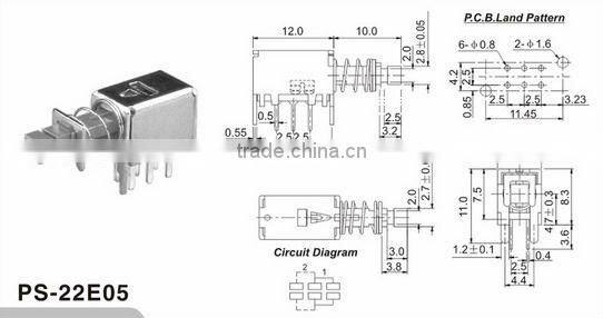 Superior quality DC 6 pin push button switch PS22E05