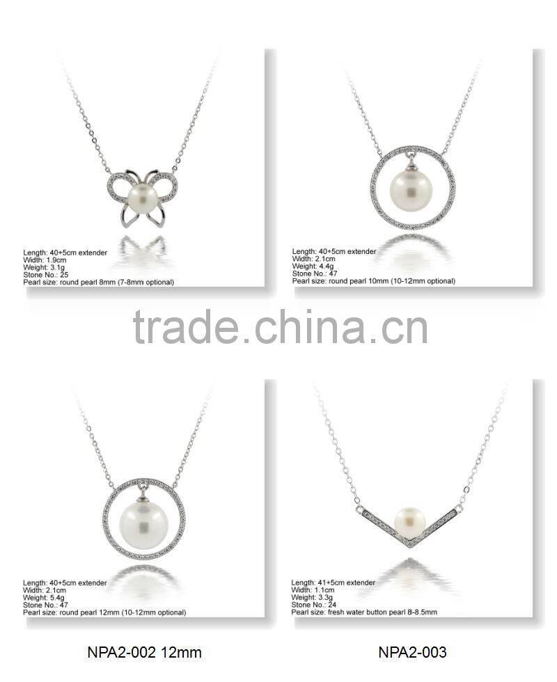 NPA2-001Butterfly Shape 925 Sterling Silver necklace CZ Stones & Pearl
