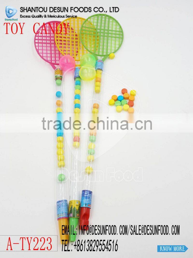 Fast moving cheap toy candy tennis racket toy with sweet