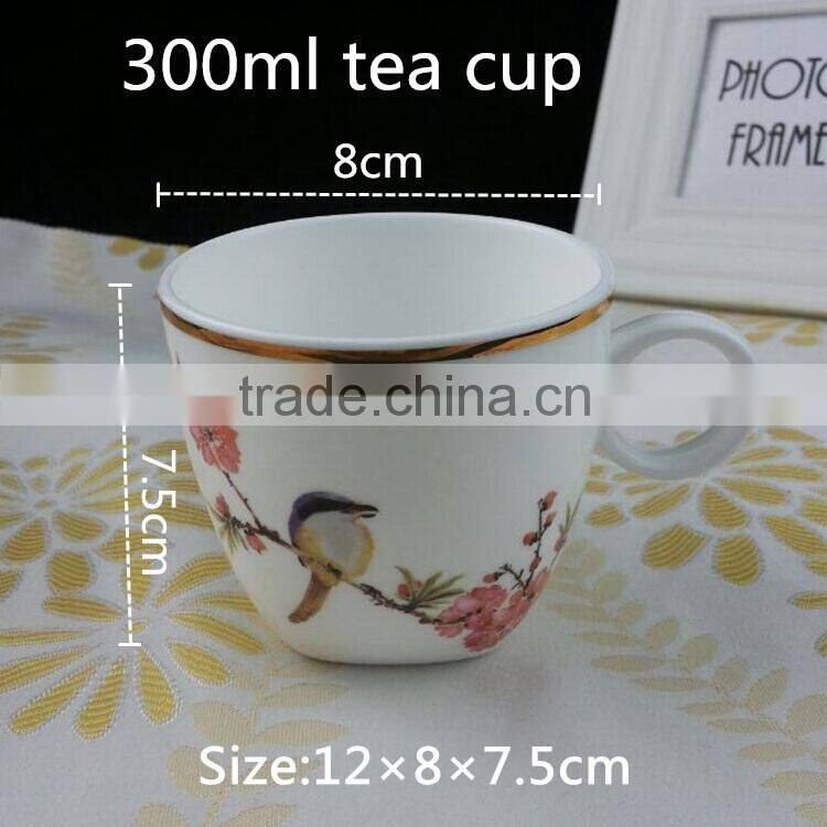 gold rim with decal 16PCS round shape dinner set 12.5"/9" plates 300ml cup ceramic bone china dinner sets